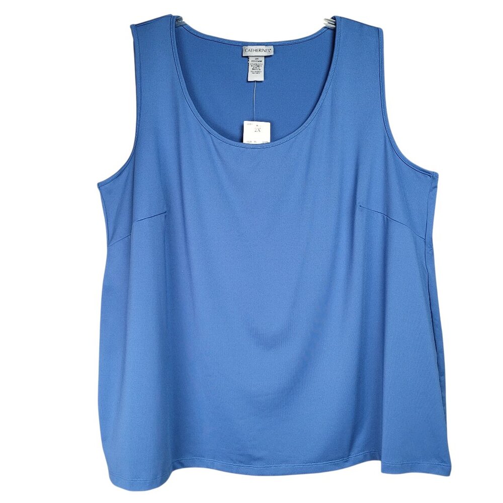 Catherines Top Women's 2X Blue Sleeveless Scoop Neckline Layering Summer Tank To